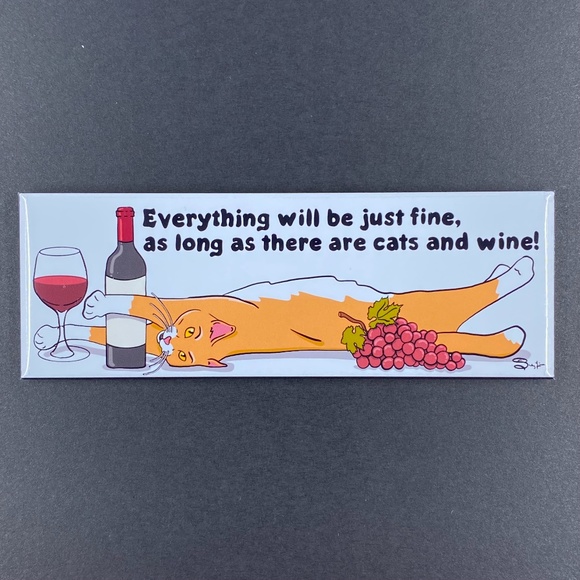 Orange Cat Wine Magnet Handmade Pet Portrait Bartender Gifts and Home Decor - Picture 1 of 5